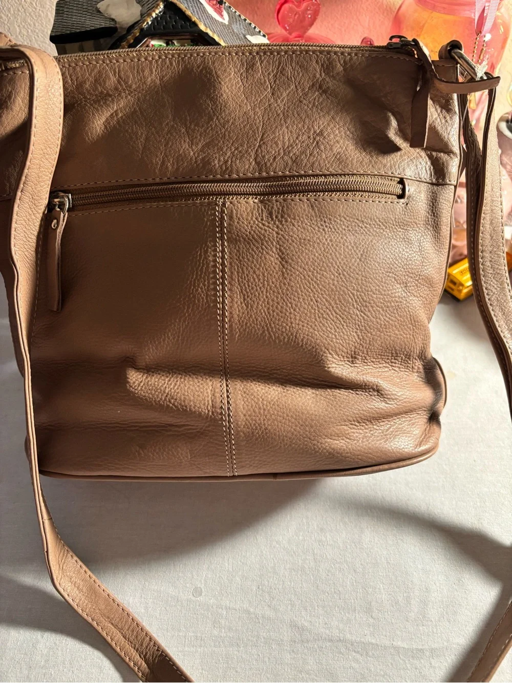 Leather Crossbody Bag in Taupe